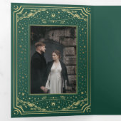Gold en Emerald Elegant Tarot Wedding Drieluik Uitnodiging (Binnenzijde eerst)