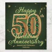 Gold en Emerald Green 50ste bruiloft Jubileum Wijn Etiket (Enkel label)