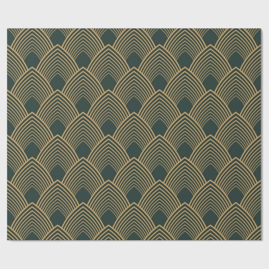 Gold en Emerald Green Art Deco Pattern Cadeaupapier (Vlak)