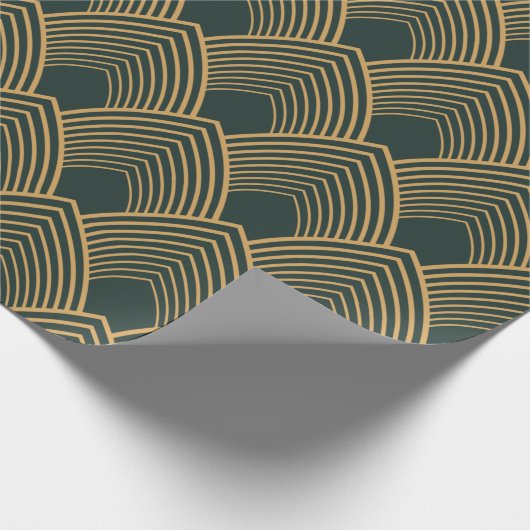 Gold en Emerald Green Art Deco Pattern Cadeaupapier (Hoek)