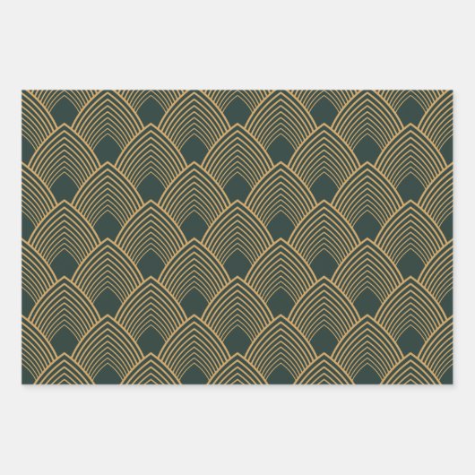 Gold en Emerald Green Art Deco Pattern Inpakpapier Vel (Voorkant 3)