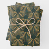 Gold en Emerald Green Art Deco Pattern Inpakpapier Vel (In situ)