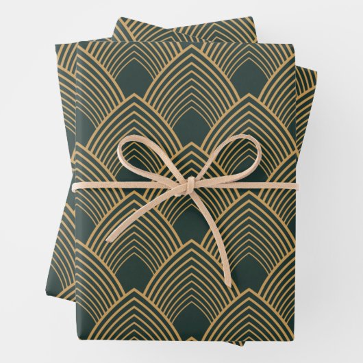 Gold en Emerald Green Art Deco Pattern Inpakpapier Vel (In situ)