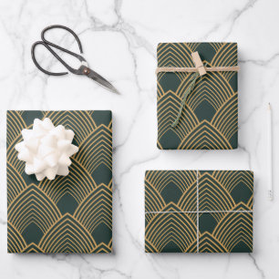 Gold en Emerald Green Art Deco Pattern Inpakpapier Vel