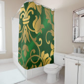 Gold en Emerald Green Damask Douchegordijn (In situ)