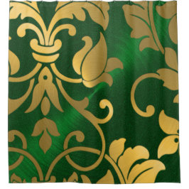 Gold en Emerald Green Damask Douchegordijn
