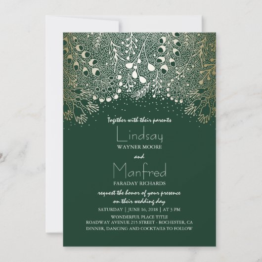 Gold en Emerald Green Enchanted Woodland Wedding Kaart (Voorkant)