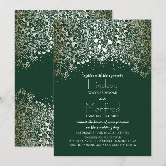 Gold en Emerald Green Enchanted Woodland Wedding Kaart (Voorkant / Achterkant)
