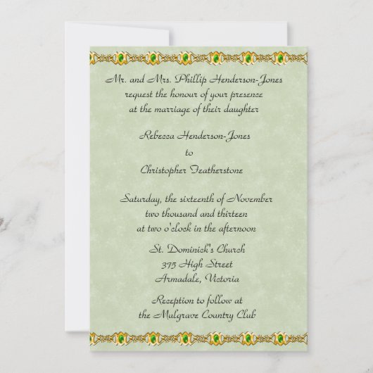 Gold en Emerald Jewel Wedding Kaart (Voorkant)