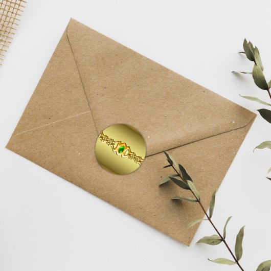 Gold en Emerald Jewel Wedding Ronde Sticker