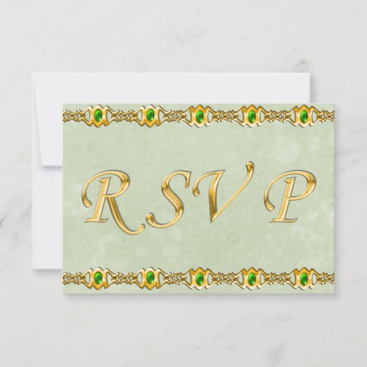 Gold en Emerald Jewel Wedding RSVP Kaartje (Voorkant)