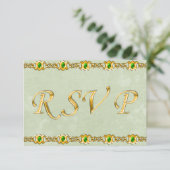 Gold en Emerald Jewel Wedding RSVP Kaartje (Staand voorkant)