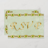 Gold en Emerald Jewel Wedding RSVP Kaartje (Voorkant / Achterkant)