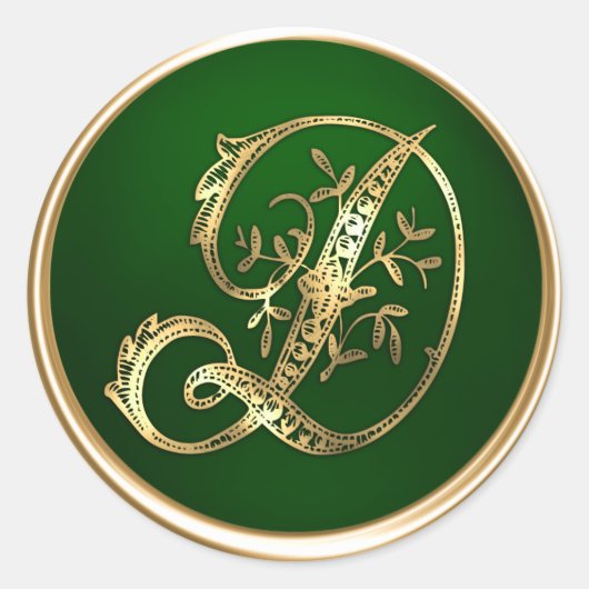 Gold- en Emerald Monogram D Envelope Seal Ronde Sticker (Voorkant)