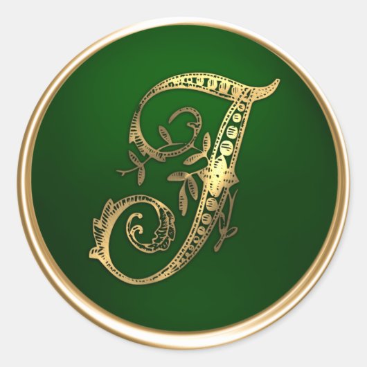 Gold en Emerald Monogram I Envelope Seal Ronde Sticker (Voorkant)