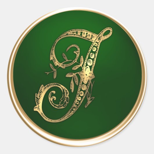 Gold en Emerald Monogram J Envelope Seal Ronde Sticker (Voorkant)