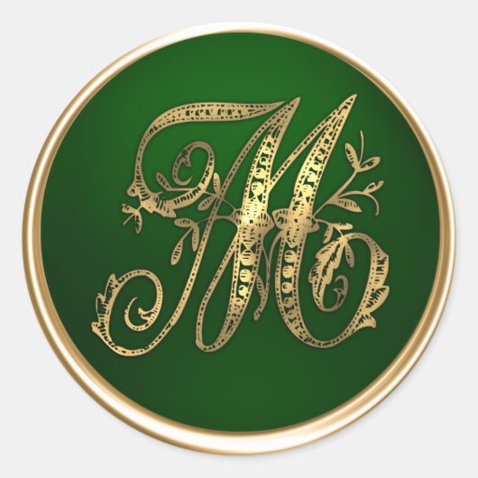 Gold- en Emerald Monogram M Envelope Seal Ronde Sticker (Voorkant)