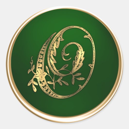 Gold- en Emerald Monogram O Envelope Seal Ronde Sticker (Voorkant)