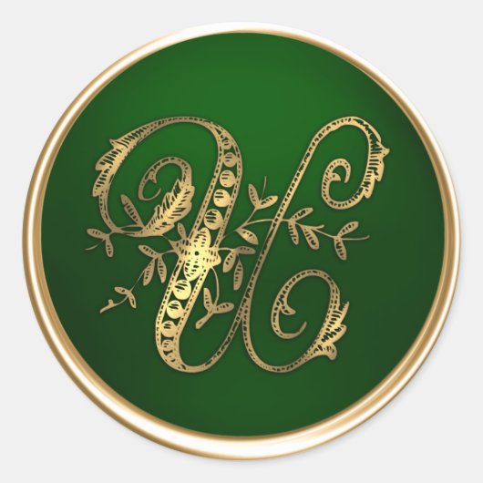 Gold- en Emerald Monogram U Envelope Seal Ronde Sticker (Voorkant)
