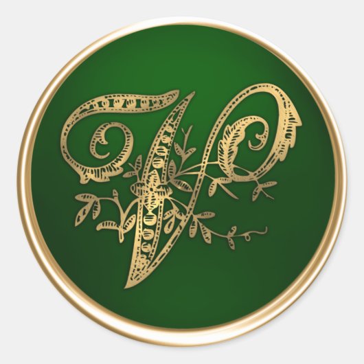 Gold en Emerald Monogram V Envelope Seal Ronde Sticker (Voorkant)