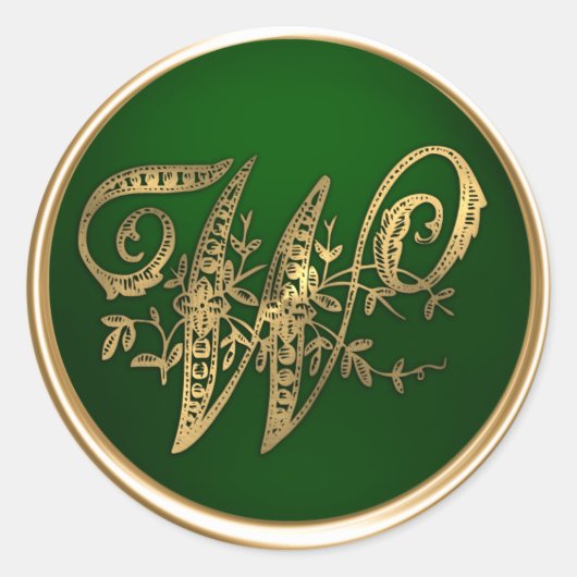 Gold- en Emerald Monogram W Envelope Seal Ronde Sticker (Voorkant)