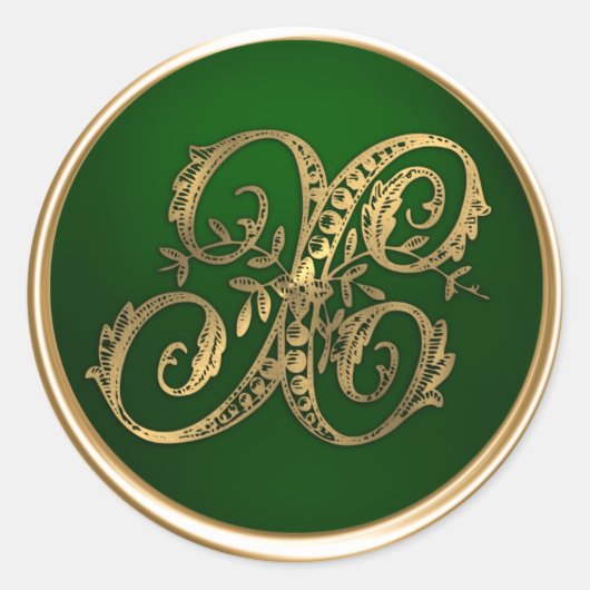Gold- en Emerald Monogram X-envelopzegel Ronde Sticker (Voorkant)