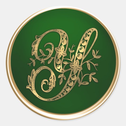 Gold- en Emerald Monogram Y Envelope Seal Ronde Sticker (Voorkant)