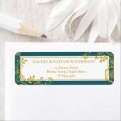 Gold en Emerald Victoriaans Floral Lace Adres Etiket (Insitu)