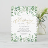 Gold en Eucalyptus Elegant Waterverf Christening Kaart (Staand voorkant)
