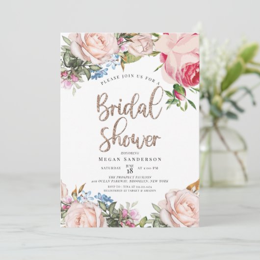 Gold en Floral Bridal Brunch Uitnodiging (Staand voorkant)