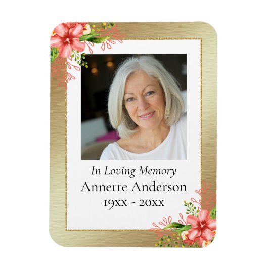 Gold en Floral Photo Memorial Magnet Magneet (Verticaal)