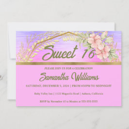 Gold en Floral Sweet 16 Uitnodiging