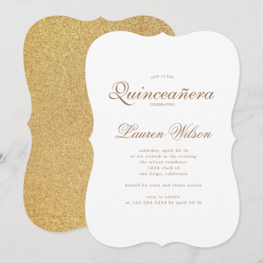 Gold en glitter Quinceanera Kaart (Voorkant / Achterkant)