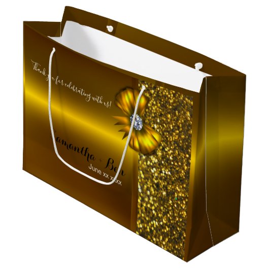 Gold en Glitter Weddenschap Dank je cadeau Groot Cadeauzakje (Voorkant Gekanteld)