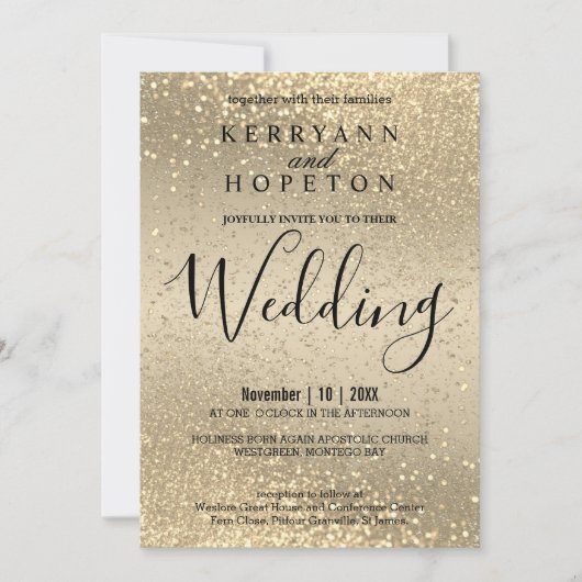Gold en Gold Glitter Invitation Kaart (Voorkant)