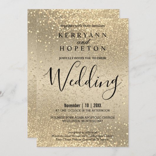 Gold en Gold Glitter Invitation Kaart (Voorkant / Achterkant)