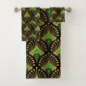 Gold en green Art Deco-patroon op zwart Bad Handdoek (Insitu)