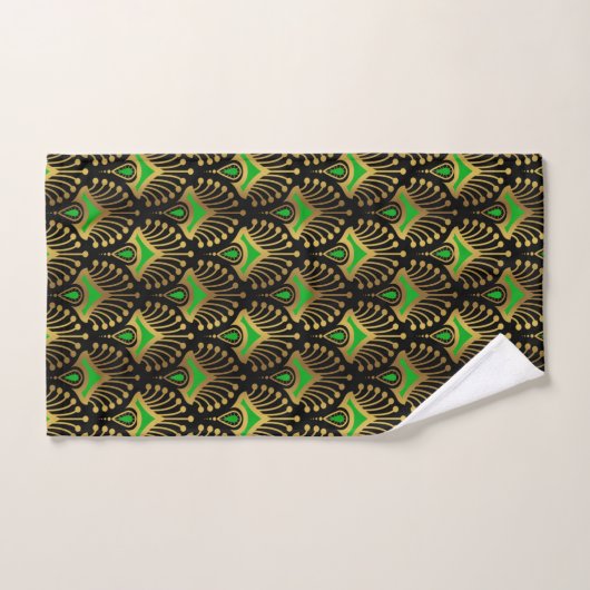 Gold en green Art Deco-patroon op zwart Bad Handdoek (Handdoek)