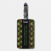 Gold en green Art Deco-patroon op zwart Bagagelabel (Achterkant verticaal)