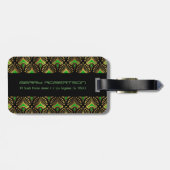 Gold en green Art Deco-patroon op zwart Bagagelabel (Achterkant horizontaal)