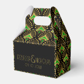 Gold en green Art Deco-patroon op zwart Bedankdoosjes (Achterkant)