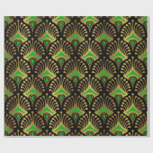 Gold en green Art Deco-patroon op zwart Cadeaupapier (Vlak)