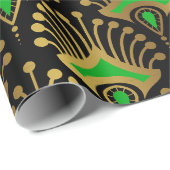 Gold en green Art Deco-patroon op zwart Cadeaupapier (Rol Hoek)