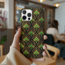Gold en green Art Deco-patroon op zwart Case-Mate iPhone 14 Pro Hoesje