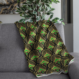 Gold en green Art Deco-patroon op zwart Fleece Deken