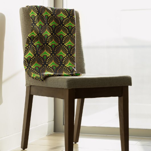 Gold en green Art Deco-patroon op zwart Fleece Deken