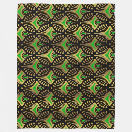 Gold en green Art Deco-patroon op zwart Fleece Deken (Voorkant)
