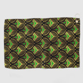 Gold en green Art Deco-patroon op zwart Golfhanddoek (Horizontaal)