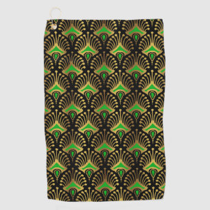 Gold en green Art Deco-patroon op zwart Golfhanddoek