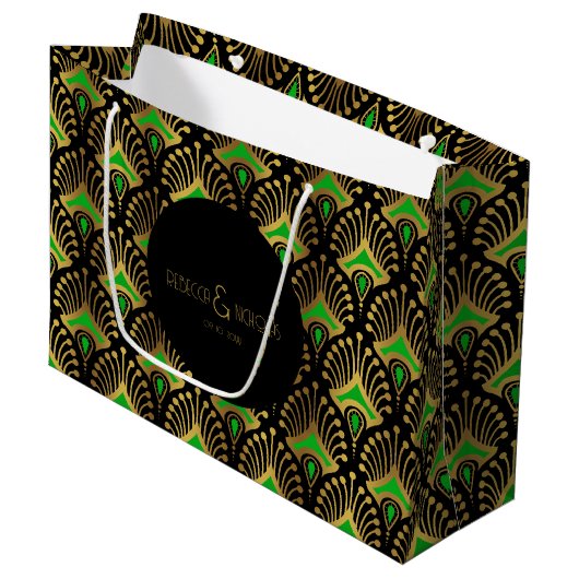 Gold en green Art Deco-patroon op zwart Groot Cadeauzakje (Voorkant Gekanteld)